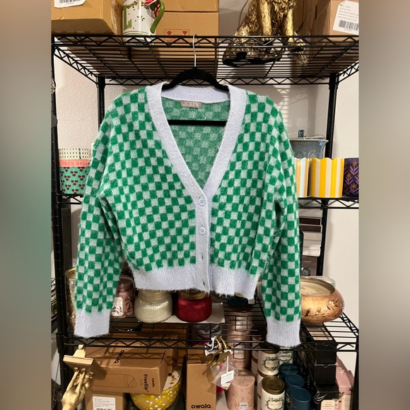J. Crew Checkered V-neck Cardigan, MED NWOT - Picture 4 of 7